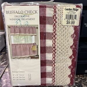 Buffalo Check Farmhouse Tier Curtains Red White Gingham Kitchen Window 58X36
